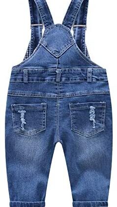 KIDSCOOL SPACE Baby Boy Girl Jean Overalls,Toddler Ripped Denim Cute Workwear,Blue,12-18 Months