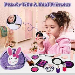 Libay Kids Makeup Kit - 30 Pc Pretend Makeup Set for Girl with Shinny Rabbit Cosmetic Bag Include Everything Your Princess Needs, Great Gift for Girls 3 4 5 6 7 8 Year Old (Not Real Makeup)