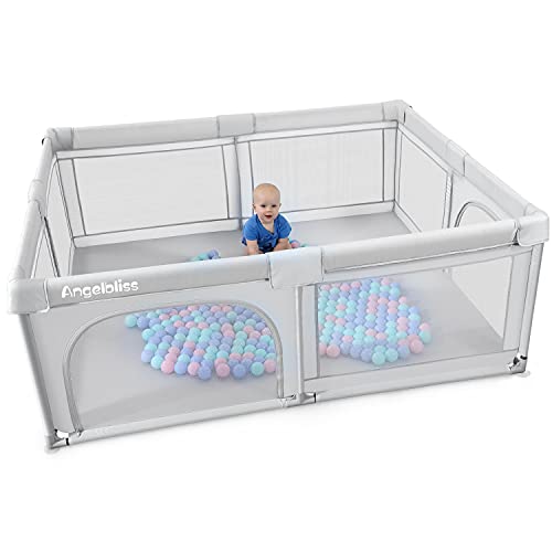 ANGELBLISS Baby playpen, Playpens for Babies, Kids Safety Play Center Yard Portable Playard Play Pen with gate for Infants and Babies,Extra Large Playard, Indoor and Outdoor, Anti-Fall Playpen(Gray)