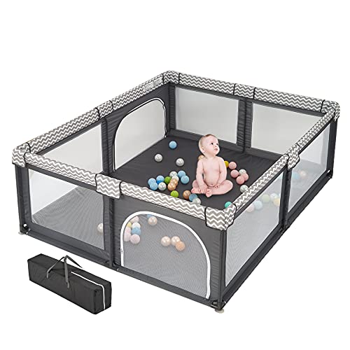 Baby Playpen, Kids Large Size Playard for Indoor and Outdoor Activity Center and Play Fence, Portable and Sturdy Play Yard for Infants. (Grey)