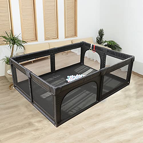 Baby Playpen Play Yard,Playpens for Babies,Extra Large Playpen for Toddlers,Infant Safety Activity Center with Gates,Sturdy Play Yard for Toddler,Children's Fences Play Area(Black)