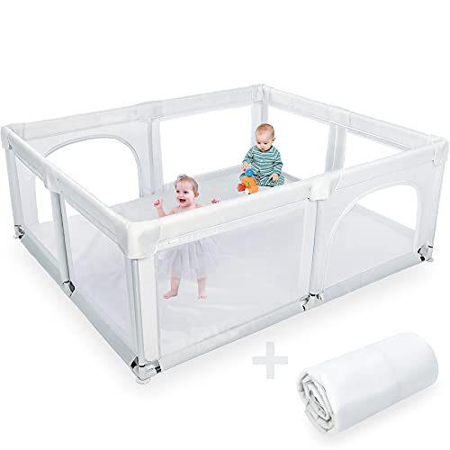 Baby Playpen and Play Yard, Extra Large Fence and Play Pens for Babies and Toddlers - Safe Activity Center, Playard and Play Area Indoor for Kids, Infants and Twins 6 Months + (with Anti-Slip Mat)