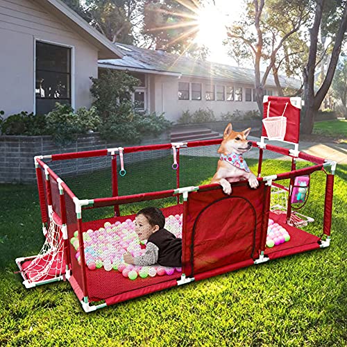 Bouncats Baby Playpen,Kids Large Playard, Kids Baby Ball Pitwith 40PCS Pit Balls,Indoor & Outdoor Kids Activity Center,Infant Safety Gates with Breath
