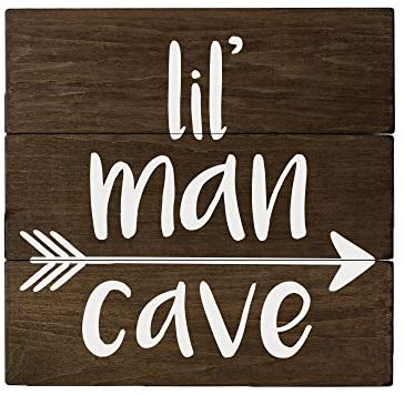 Elegant Signs Boys Nursery Wall Decor for Little Baby Boy or Toddler - Lil Man Cave Wood Sign