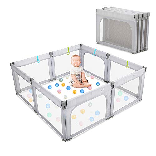 Foldable Baby Playpen, Dripex Upgrade Kids Large Playard with 5 Handlers,Indoor & Outdoor Kids Activity Center,Infant Safety Gates with Breathable Mesh,Sturdy Play Yard for Toddler