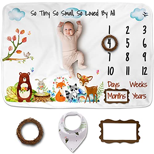 LUKA&LILY Baby Monthly Milestone Blanket Boy, Girl | Woodland Nursery Decor for Baby Shower | Baby Bear Month Blanket, Milestone Blanket Baby Boy, Baby Boy Gifts, Soft Baby Blankets for Girls | 60x40