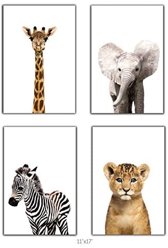 MARIA Safari Baby Animals Nursery Decor Art - Set of 4 UNFRAMED Wall Prints (Option 2 (11x17)