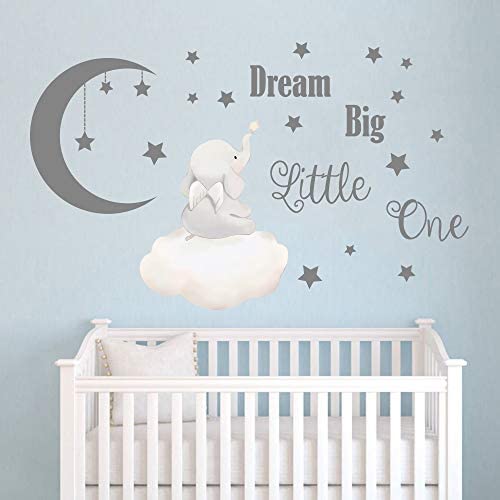 Runtoo Dream Big Little One Wall Decals Elephant Inspirational Quotes Kids Wall Stickers for Bedroom Playroom Nursery Decoration Wall Decor