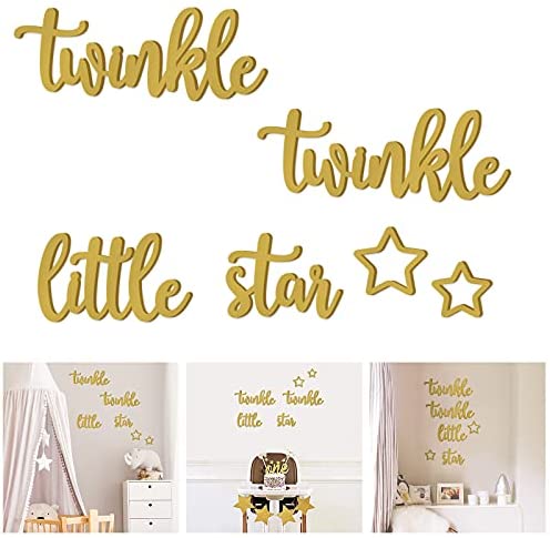 Twinkle Twinkle Little Star Wall Decor Nursery Decals 3D Wood Letters for Girls Boys Kids Baby Playroom Bedroom Gold Star Stickers Quotes Wall Art Hanging Baby Shower Gifts