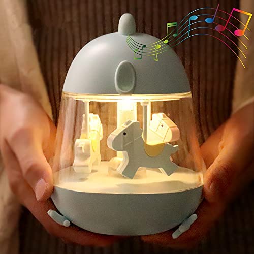 WINICE Carousel Music Box Night Light for Kids, Cute Baby Toddler Nursery Bedroom Decor Lamp, USB Rechargeable & Dimmable & Portable & Timer, Christmas Gifts for Boys & Girls (Blue)