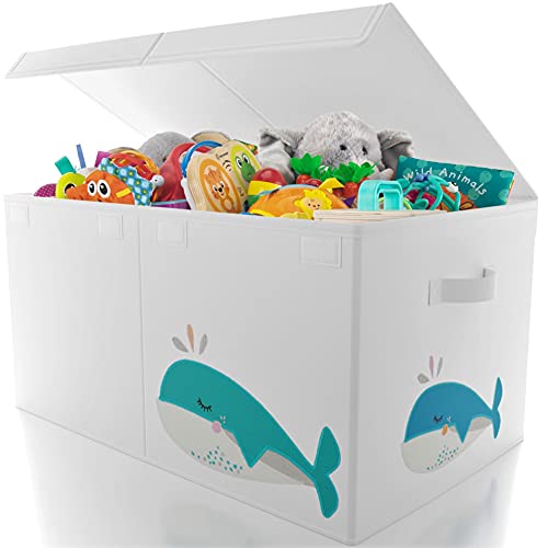 Beautiful Large Toy Box with Lid - Cute Gender Neutral Toy Storage Chest Fits All of Your Kids/Babys Toys - Sturdy Bin for Boys and Girls to Effortlessly Organize All Toys and Stuffed Animals