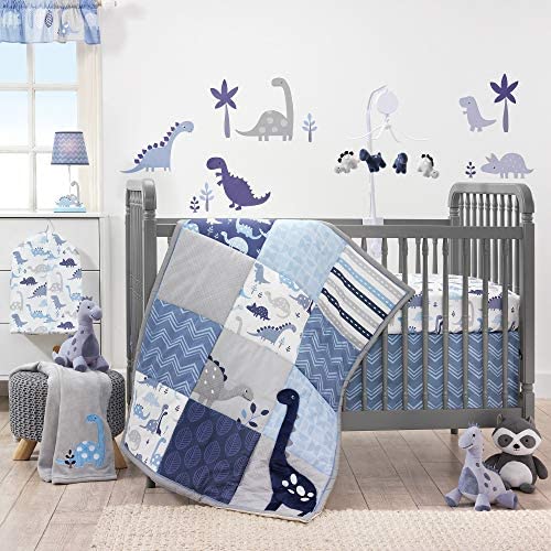 Bedtime Originals Roar Dinosaur 3 Piece Crib Bedding Set, Blue/Gray