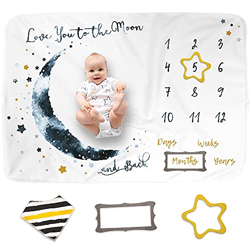 LUKA&LILY Baby Monthly Milestone Blanket Boy, Girl | Baby Milestone Blanket Baby Boy Blanket | Baby Boy Gifts, Nursery Decor Baby Shower | Newborn Baby Month Blanket | Baby Growth Chart Blanket, 60x40